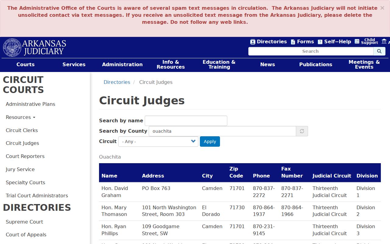 Ouachita County court docket Thirteenth Circuit divisions