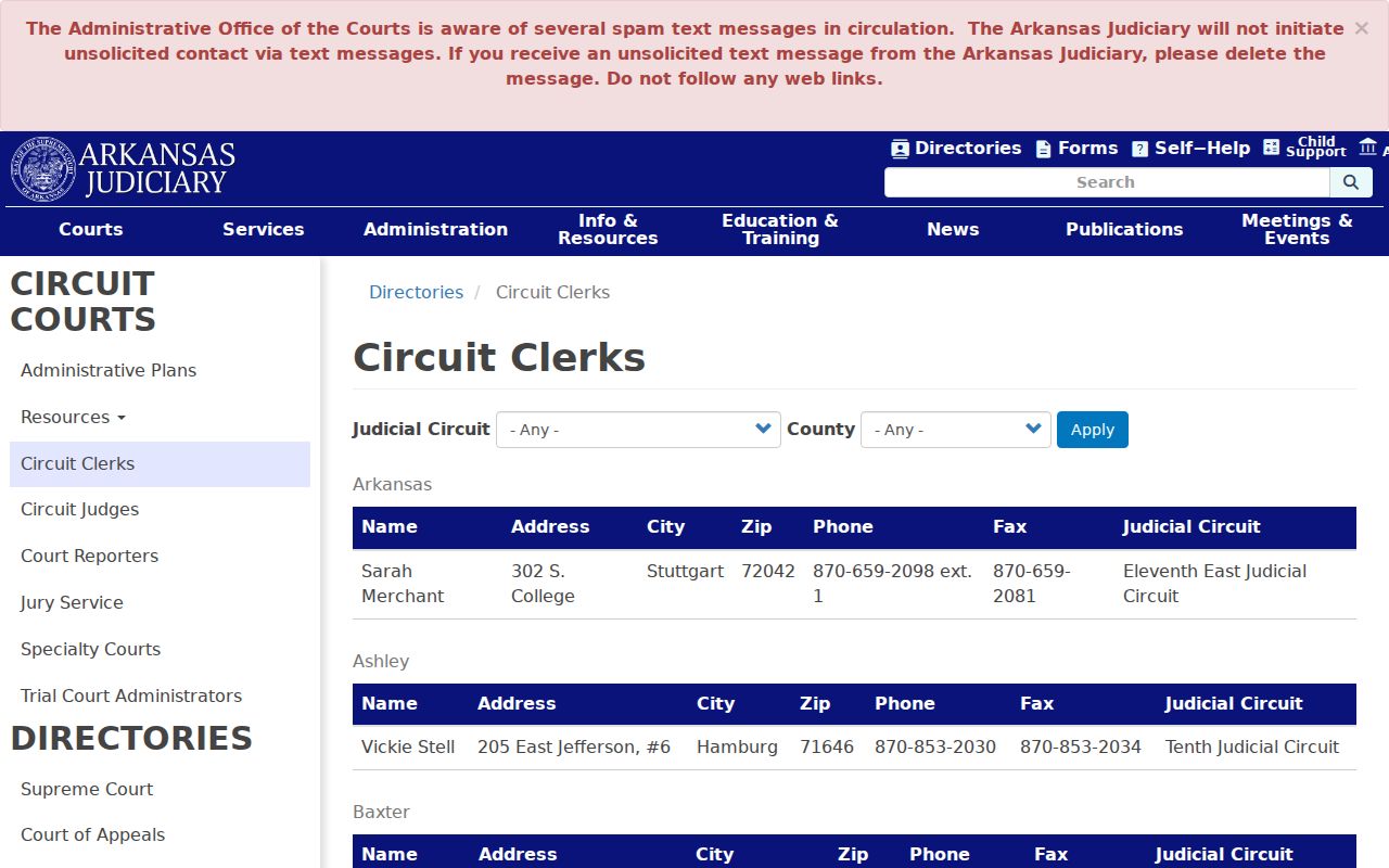Ouachita County court docket Circuit Clerk listing