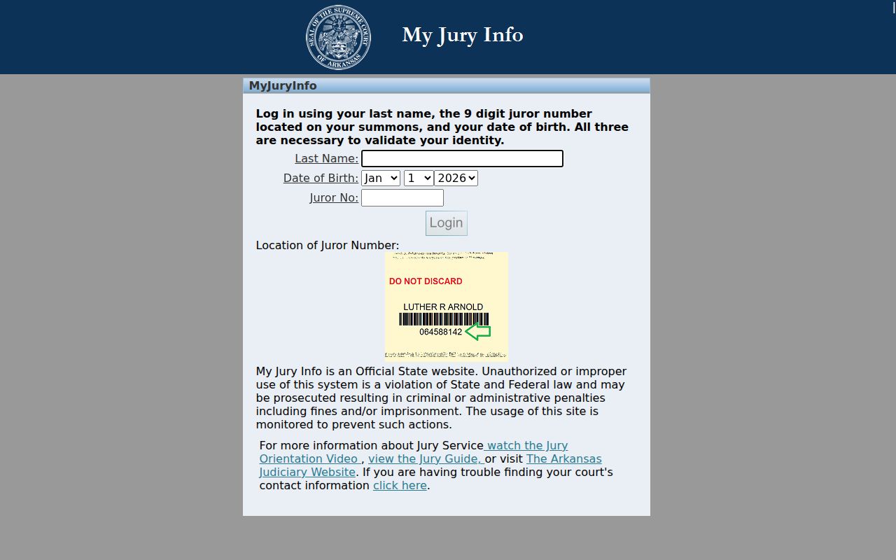 MyJuryInfo service related to an Ouachita County court schedule