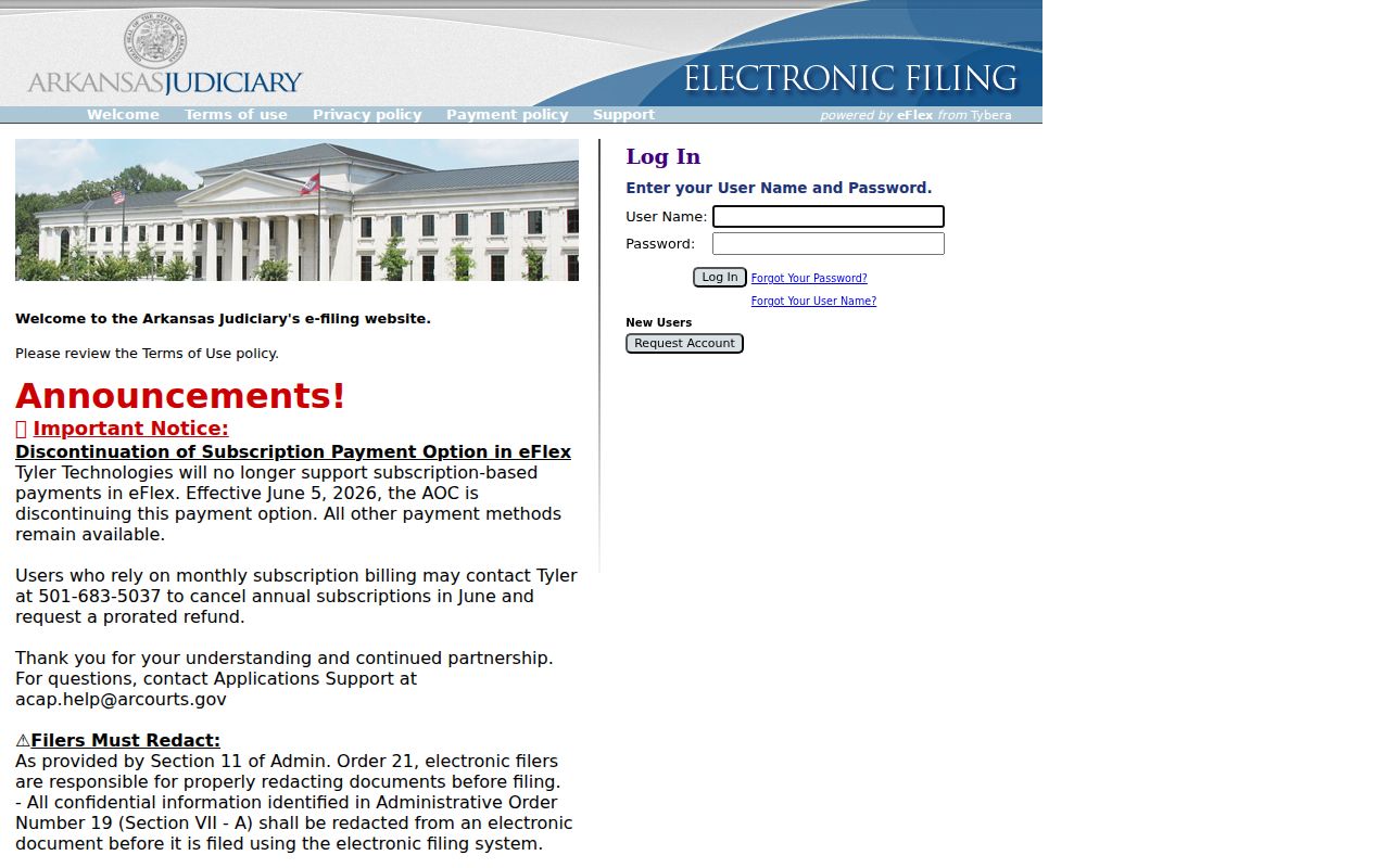 Ouachita County civil court docket filing through Arkansas eFlex