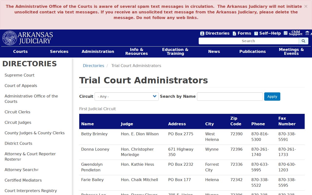Ouachita County civil court docket trial court administrator directory