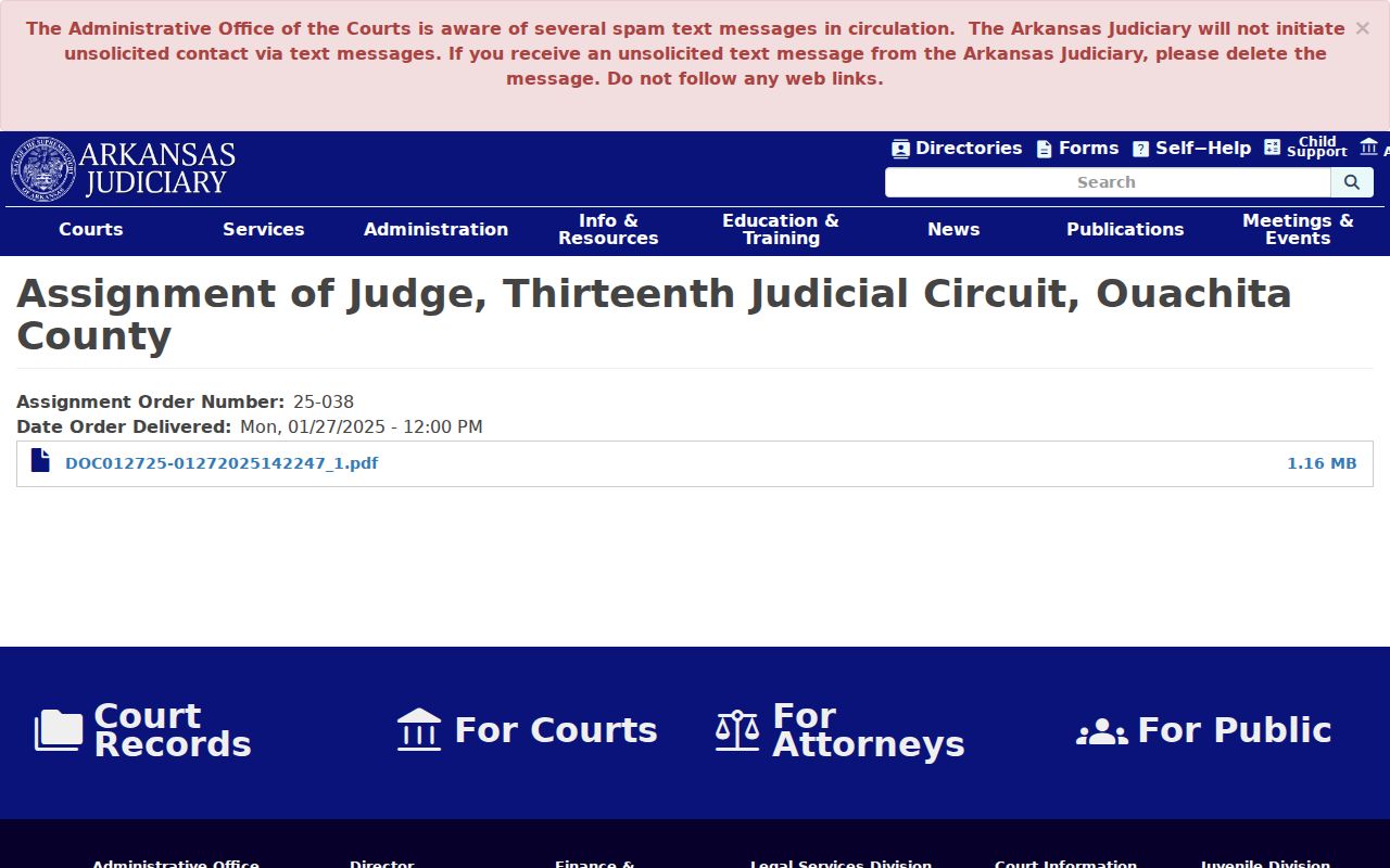 Ouachita County criminal court docket judicial assignment notice